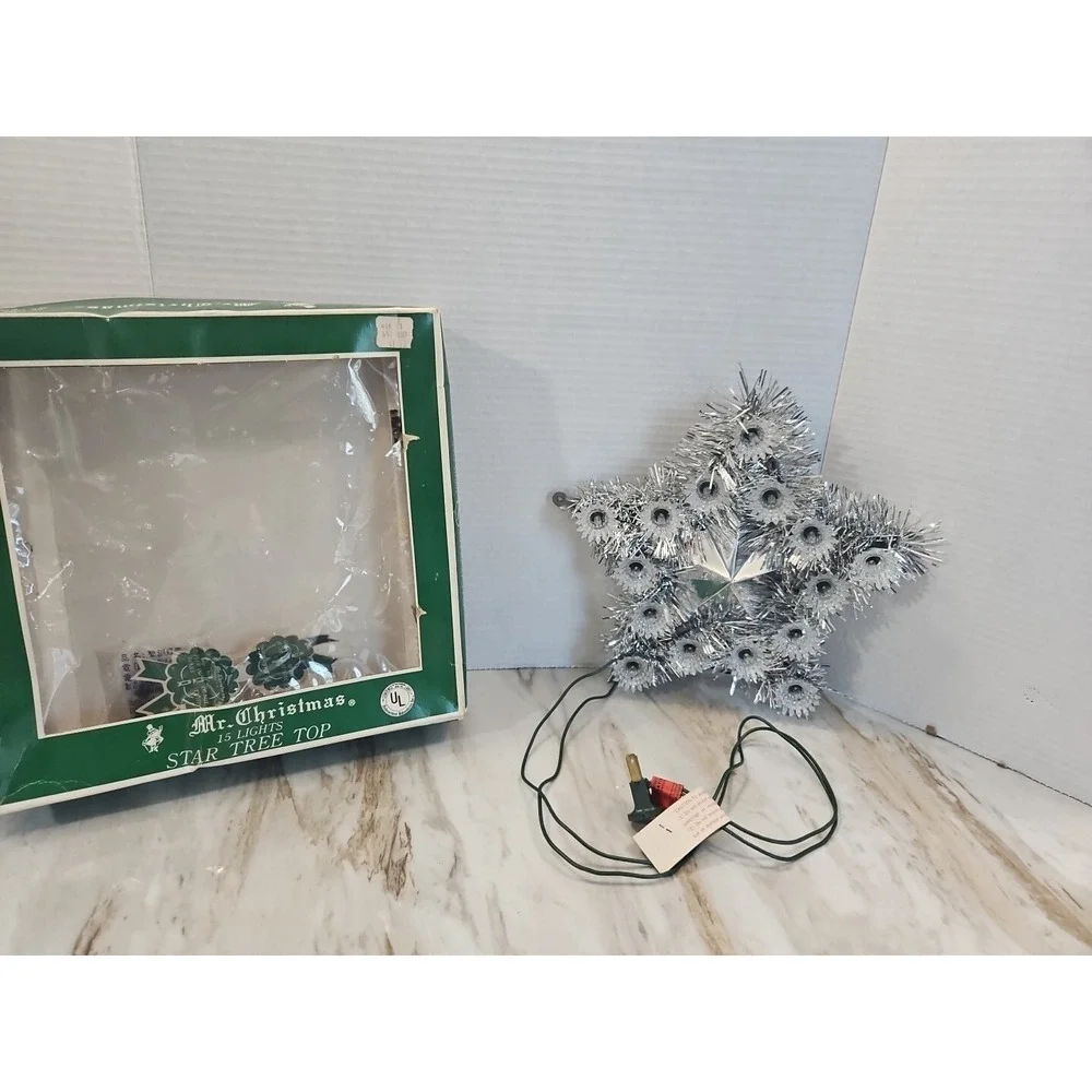 Vintage Mr Christmas 15 Lights Star Tree Top Christmas Tree Topper Silver
